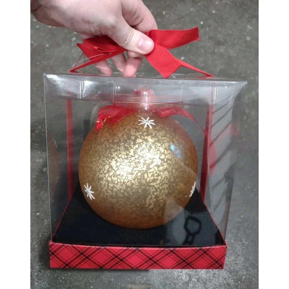 Bon-Ton Large Glass Christmas Ornament Hand Painted Angel Gold Speckle NIB